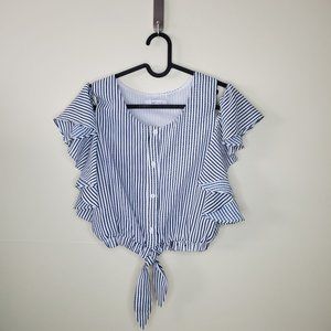 LUCY PARIS Blue & White Stripe Cold Shoulder Top Sz S